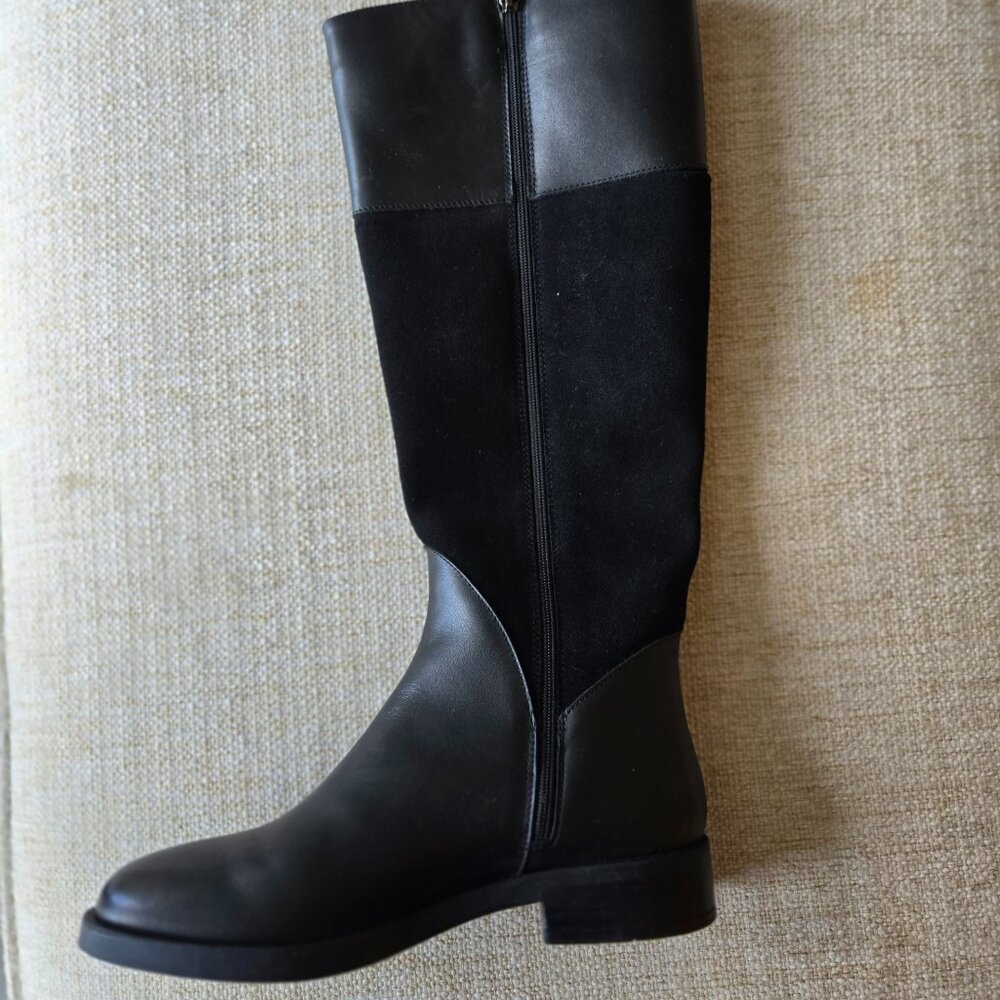 Aquatalia Regina Knee High Boots Black Leather Suede Size 8 - Picture 7 of 11